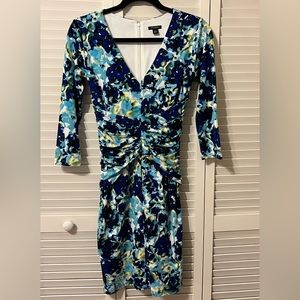 Ann Taylor Floral Print 3/4 Sleeve Ruched Waist Dress -00 🪻